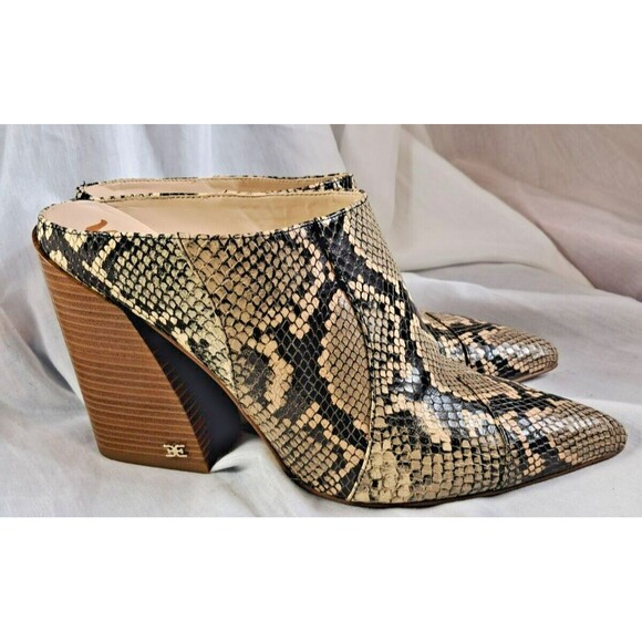 Sam Edelman Womens Reverie 2 Python Snake Ankle Block Pointed Mules 9.5M - Picture 1 of 10